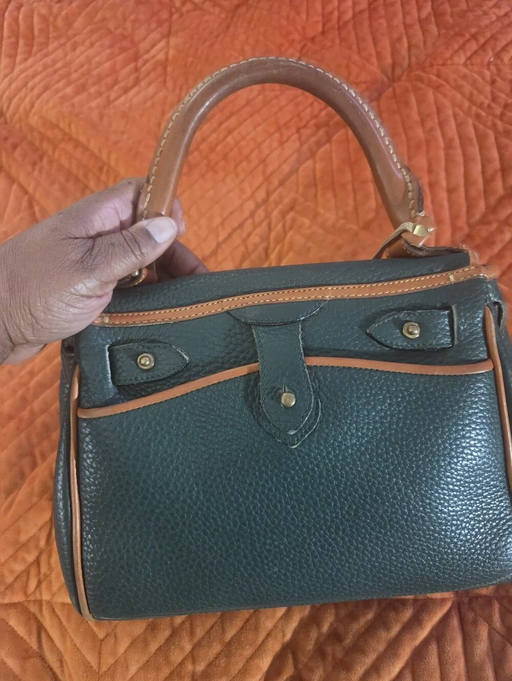 Vintage Dooney & Bourke AWL Green Equestrian Satchel
